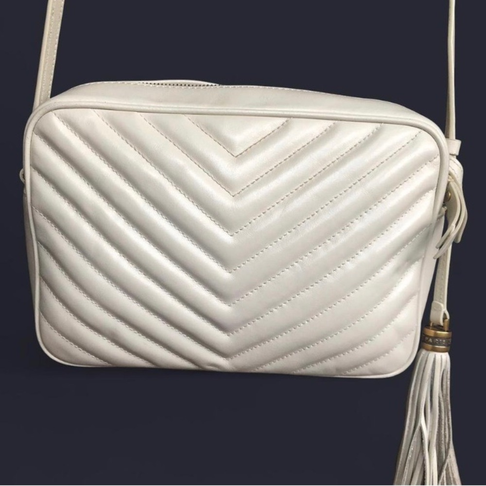 Saint Laurent Cream Quilted Leather Crossbody Camera Bag with Gold YSL - Picture 4 of 16